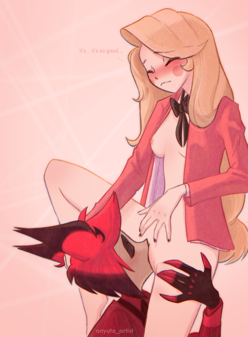 alastor_(hazbin_hotel) breasts charlie_morningstar_(hazbin_hotel) licking_pussy pussylicking romantic_couple wholesome