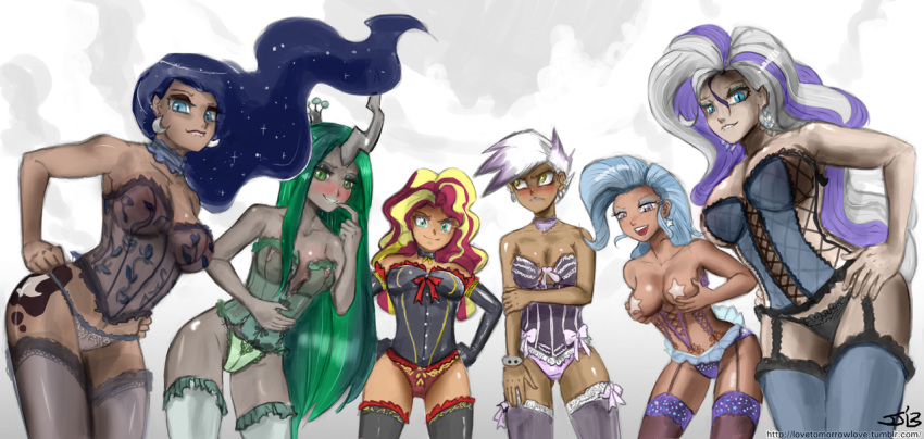 allosaurus breasts friendship_is_magic gilda john_joseco lingerie my_little_pony nightmare_moon queen_chrysalis rarity_(mlp) sunset_shimmer trixie