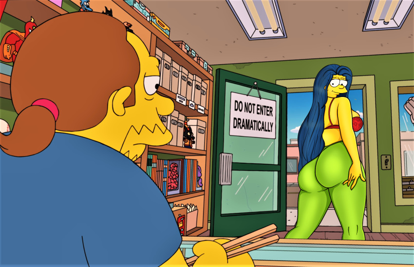 ass big_breasts bra comic_book_guy jona818 leggings marge_simpson the_simpsons thighs