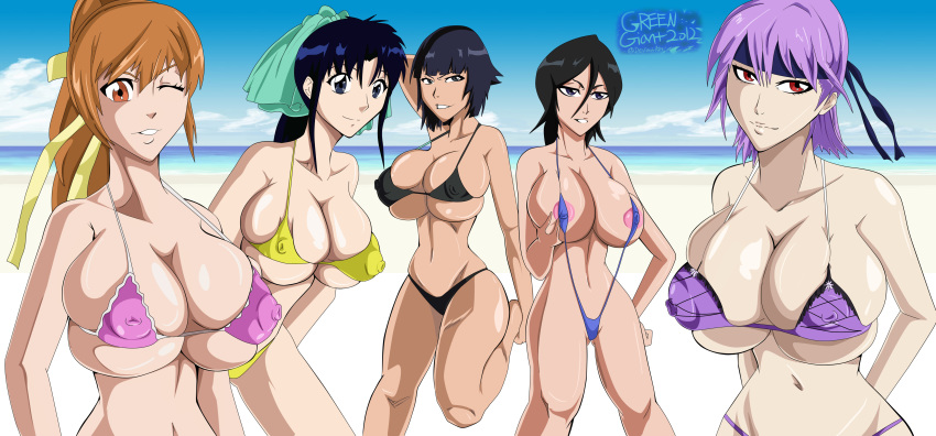 ayane ayane_(doa) big_breasts bikini bleach breasts dead_or_alive greengiant2012 kaoru_kamiya kasumi kasumi_(doa) rukia_kuchiki rurouni_kenshin sling_bikini soifon sui-feng swimsuit