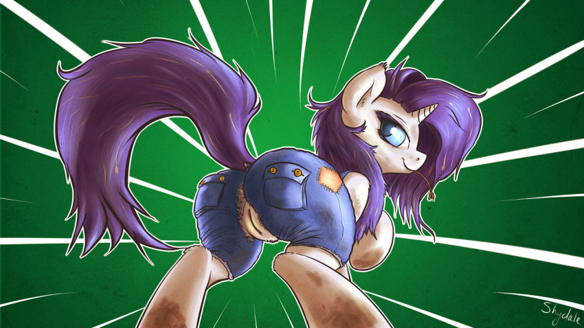 2014 ass blue_eyes butt clothed clothing equine female friendship_is_magic fshydale fur green_background hair horn horse huge_ass looking_back mammal my_little_pony pony purple_hair rarity_(mlp) simple_background solo tail unicorn wardrobe_malfunction white_fur