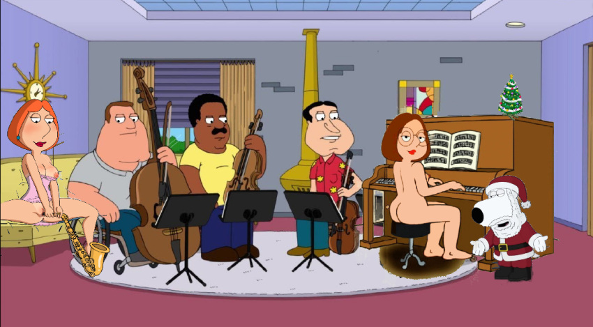 brian_griffin cleveland_brown family_guy glenn_quagmire joe_swanson lois_griffin meg_griffin nude_female santa_costume vaginal_insertion