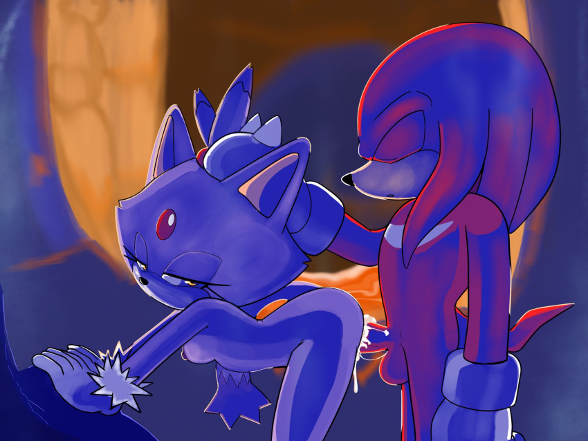 1boy 1girl artist_name blaze_the_cat breasts cum fur furry knuckles_the_echidna lava neo_x6 nipples nude nude_female nude_male penis sega sex sonic_(series) sonic_the_hedgehog_(series)