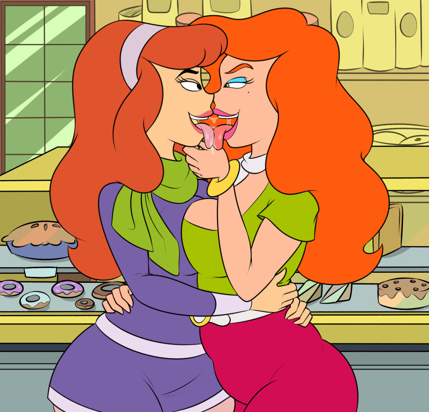 2_girls be_cool_scooby-doo bedroom_eyes black_eyes cousin_mel daphne_blake grandma_got_run_over_by_a_reindeer milf naughty_face orange_hair scooby-doo sexy symmetrical_docking teenagebratwurst tongue_out yuri