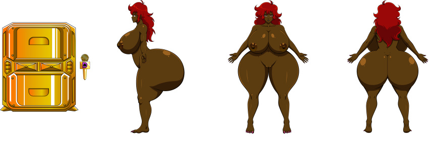 ale-mangekyo ale-mangekyo_(artist) areolae ass big_ass big_breasts black_girlfriend_(fnf) boom_box breasts brown_skin commission dat_ass female friday_night_funkin girlfriend_(friday_night_funkin) microphone nipples nude red_eyes red_hair solo