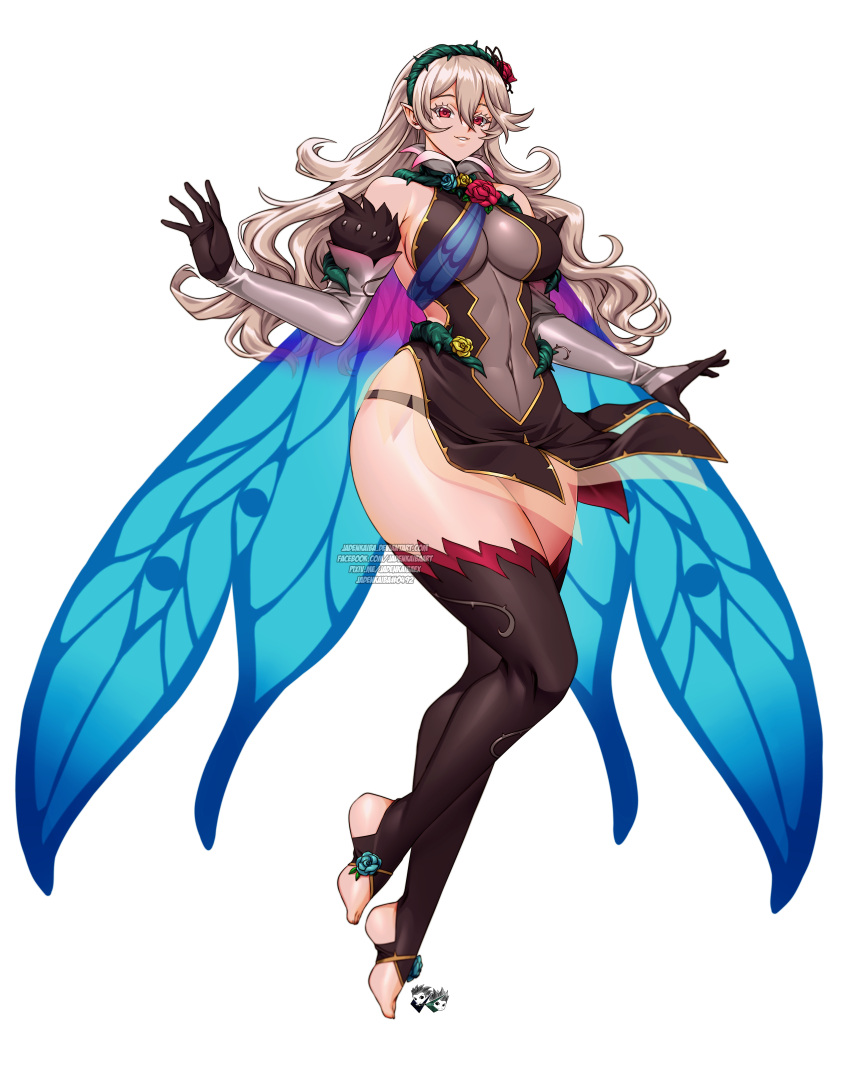 1girl absurd_res big_breasts breasts corrin_(fire_emblem) corrin_(fire_emblem)_(female) corrin_(resplendent)_(fire_emblem)_(female) feet fire_emblem fire_emblem_fates fire_emblem_heroes grey_hair hairband high_res intelligent_systems jadenkaiba long_hair nintendo smile stirrup_legwear toeless_legwear toes white_background