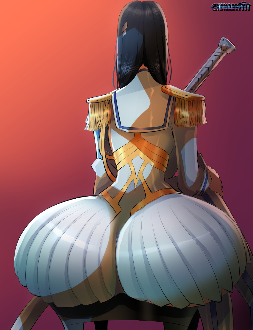 1girl ass ass_expansion big_ass black_hair chanleefat clothed_female female_focus high_res huge_ass kill_la_kill kiryuuin_satsuki long_hair pale-skinned_female pale_skin school_uniform schoolgirl solo_female solo_focus teen