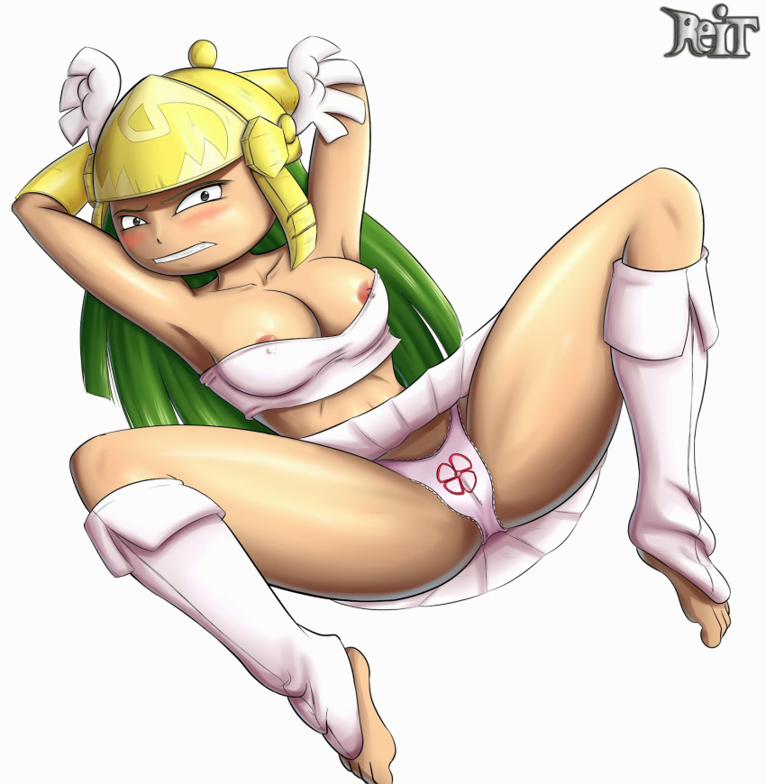 big_breasts black_eyes breasts green_hair olympia rayman rayman_legends reit solo