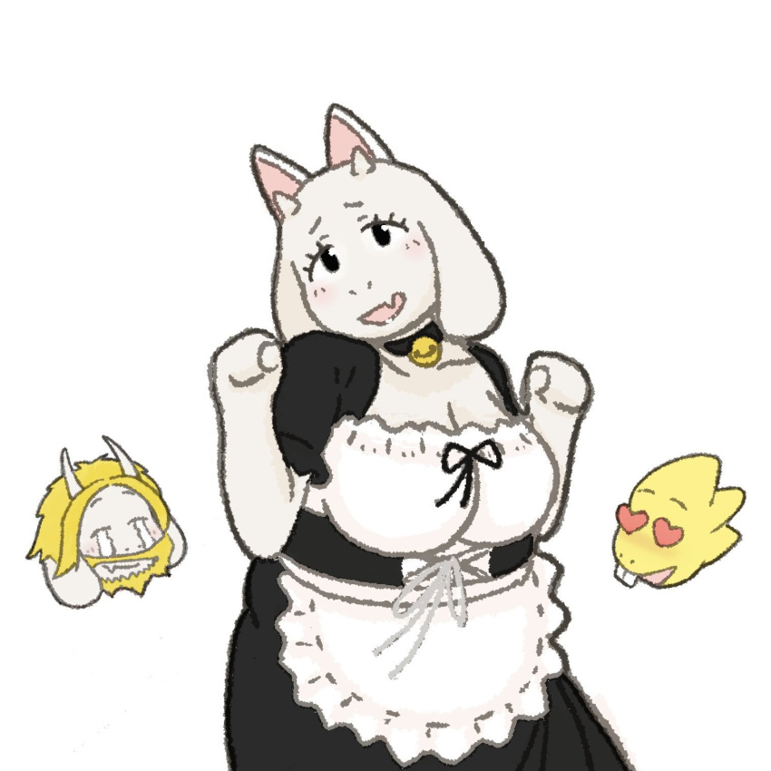 1:1 1:1_aspect_ratio 1boy 2020s 2023 2_girls 2d 2d_(artwork) alphoriel alphys alternate_costume animal_ears anthro anthro_only areola artist_name artist_signature asgore_dreemurr asgoriel beard big_breasts black_collar blonde_hair blush boss_monster bovid breasts buckteeth caprine cat_ears cat_pose chubby chubby_anthro chubby_female cleavage clothed clothed_anthro clothed_female clothing collar curvy curvy_figure digital_media_(artwork) dinosaur dinosaur_girl eyelashes fake_animal_ears female_anthro female_focus floppy_ears fur furry furry_female furry_only genitals goat goat_boy goat_ears goat_girl goat_horns hair head_tilt heart_eyes hetero high_res horn horns husband kommodore64 lizard lizard_girl long_ears looking_at_viewer maid_uniform male mammal mature mature_anthro mature_female milf monster monster_girl nipples no_sex pussy red_eyes reptile reptile_girl scalie scalie_female simple_background slightly_chubby solo_focus straight teeth thighs toriel trio tumblr undertale undertale_(series) uniform video_game_character video_games voluptuous white_background white_body white_fur white_hair wife yellow_skin yuri