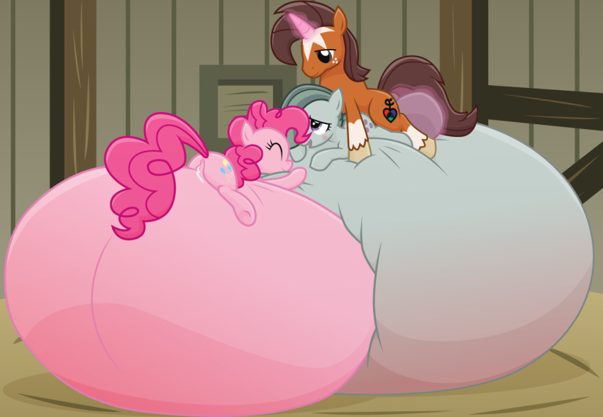 1boy 2_girls cumflation hyper_belly limestone_pie my_little_pony pinkie_pie xniclord789x