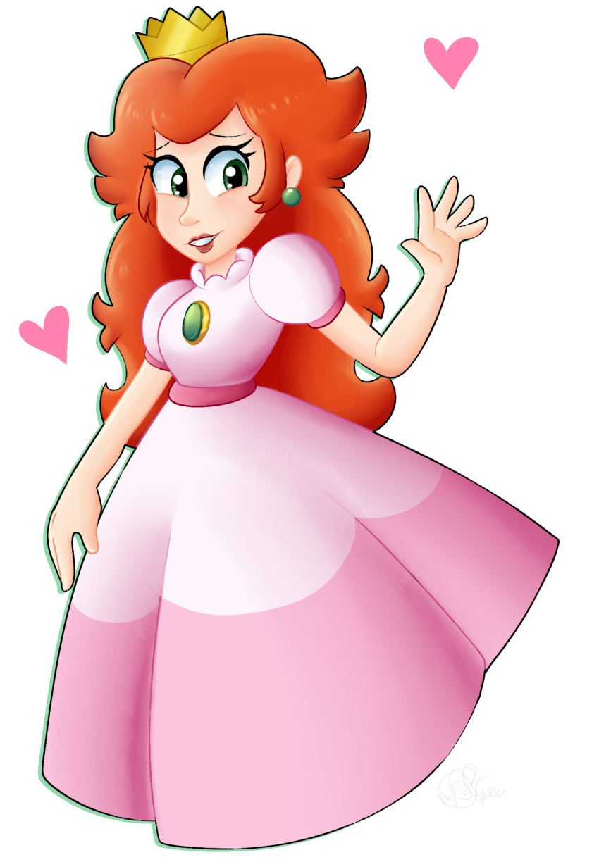 1girl crown dress female_only fully_clothed heart looking_at_viewer nintendo princess_toadstool super_mario_bros the_super_mario_bros._super_show! white_background yoshiyoshi700