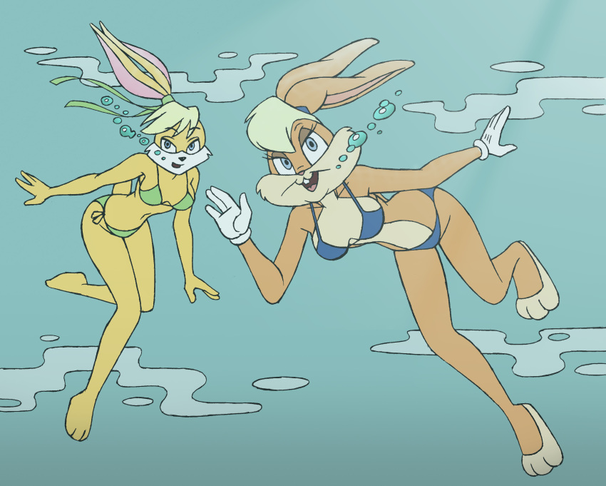 2girls bikini bubbles crossover darkbunny666 female lexi_bunny lola_bunny loonatics_unleashed looney_tunes rabbit shoxxe space_jam swimsuit tagme underwater warner_brothers