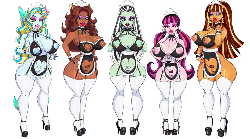 5girls big_areola big_breasts big_nipples bimbo bimbo_body bimbo_lip bimbo_lips bimbofication bimbofied blue_skin bra clawdeen_wolf cleo_de_nile draculaura frankie_stein green_skin heart_shape huge_areolae huge_breasts huge_nipples jose12mexico lagoona_blue large_areolae large_nipples lingerie monster_girl monster_high multicolored_hair multiple_girls pink_skin pubic_hair pussy vaginal vampire vampire_girl