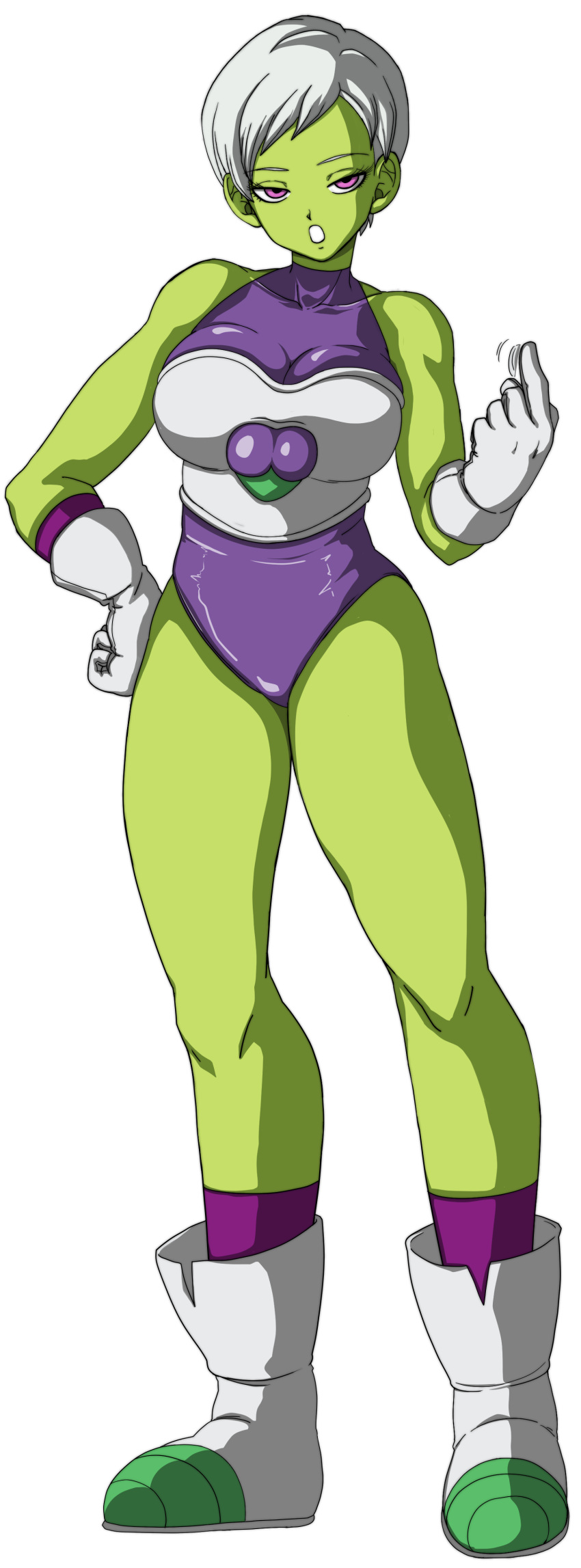 1girl alien alien_girl big_breasts bodysuit breasts cheelai dragon_ball dragon_ball_super dragon_ball_super_broly fanbox_reward female_focus green_skin hazama_null high_res leotard mature mature_female pixiv_fanbox png short_hair solo_female tagme white_background white_hair