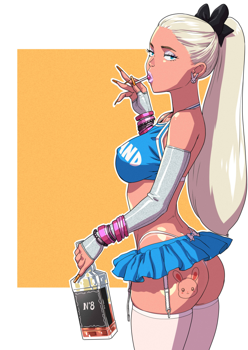 alcohol alice_(disney) alice_in_wonderland ass fingerless_gloves lollipop miniskirt tekuho_(artist)