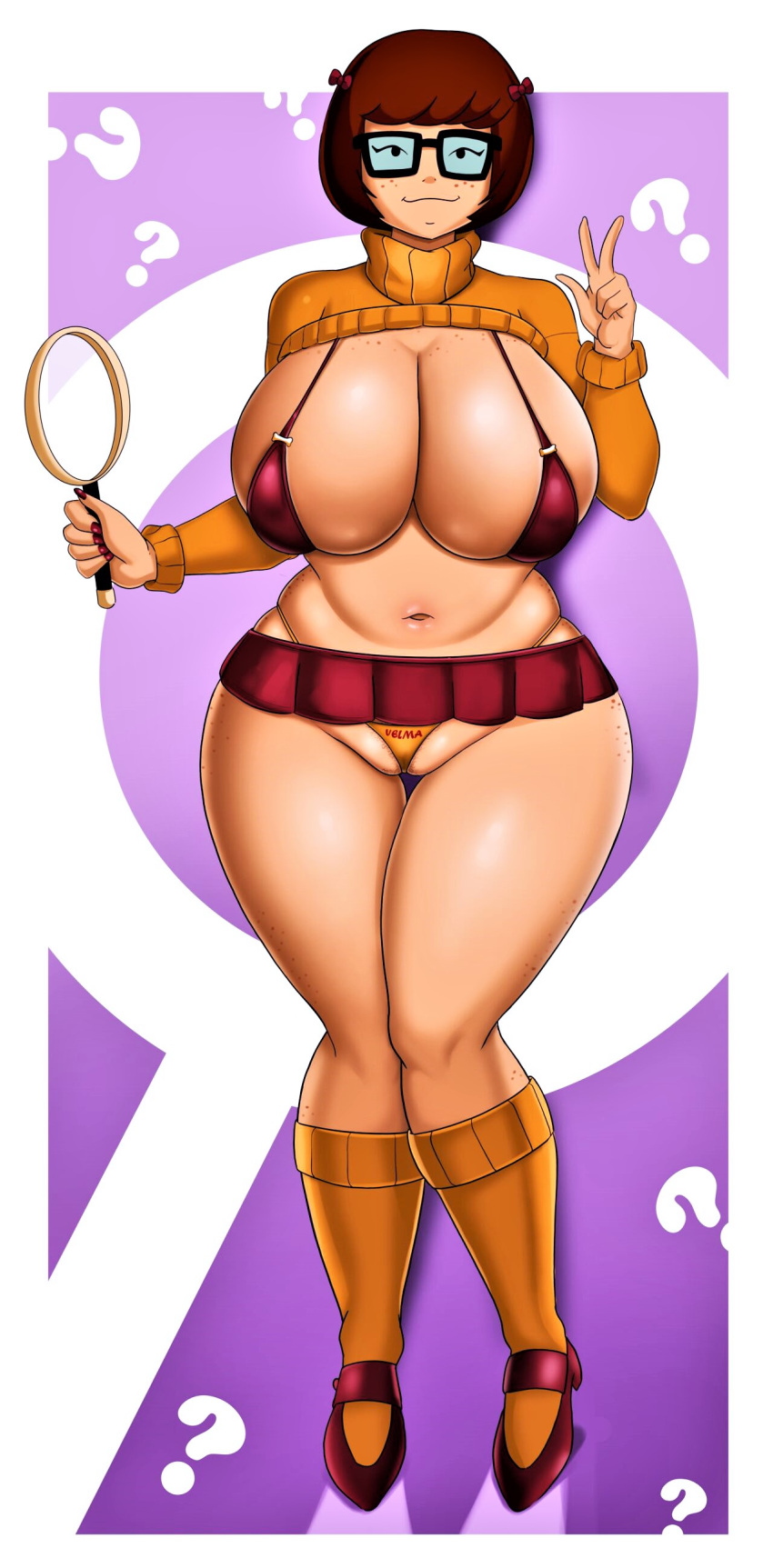 bra glasses huge_breasts mystery_inc scooby-doo shaved_pussy thighs thong velma_dinkley vn_simp