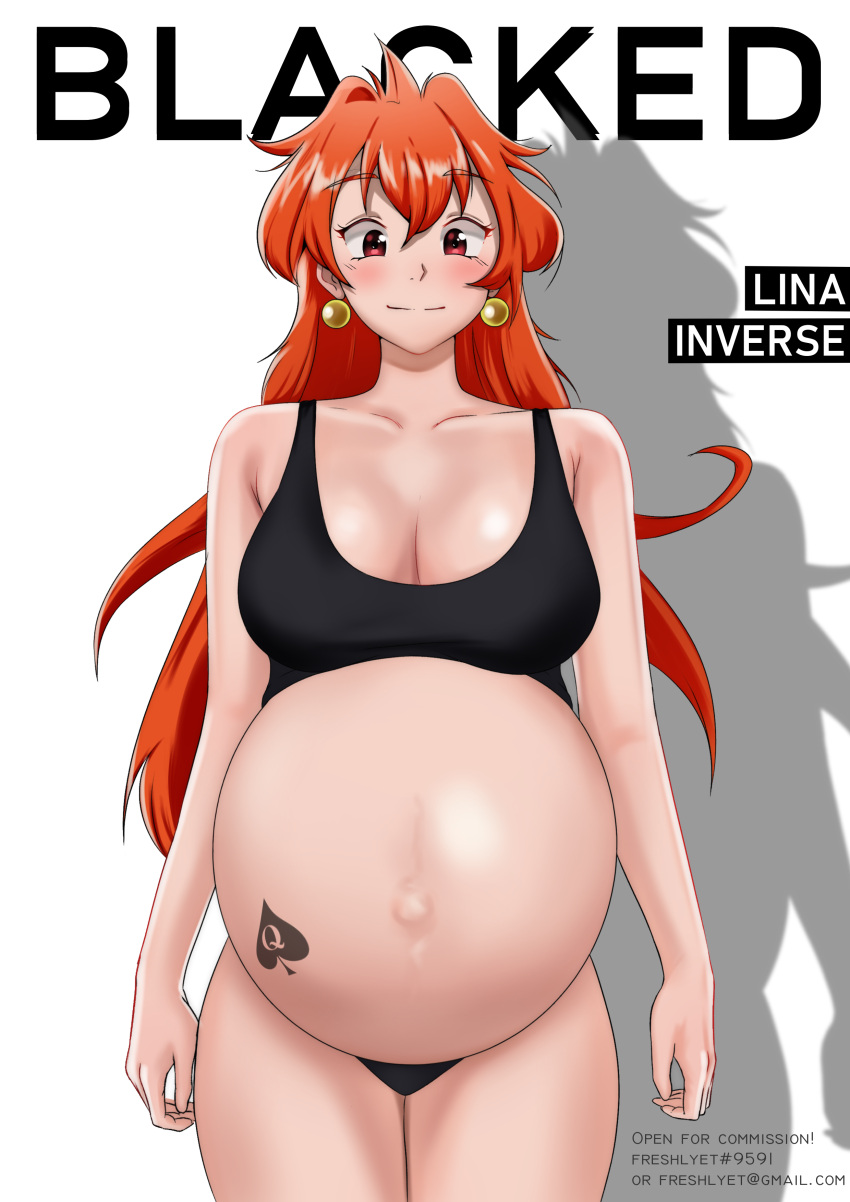 belly_bulge belly_expansion earrings freshlyet lina_inverse orange_hair pregnant purple_eyes slayers