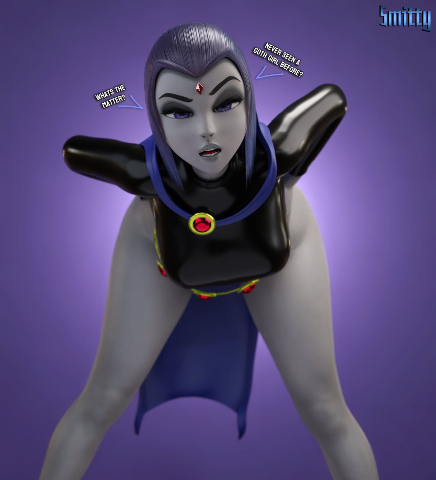 1girl 1girl 3d 3d_(artwork) belt big_breasts breasts cambion cloak dc_comics demon demon_girl digital_media_(artwork) eyelashes female_focus female_only grey-skinned_female grey_body grey_skin hair half_demon hourglass_figure human humanoid latex legs leotard light-skinned_female light_skin lips pale-skinned_female pale_skin purple_hair raven_(dc) remake short_hair smitty34 sorceress superhero superheroine teen_titans thick_thighs thighs upper_body voluptuous wide_hips