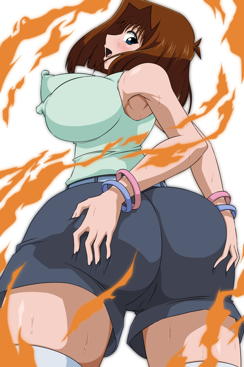 1girl ass big_ass big_breasts blue_eyes breasts brown_hair clothed_female female_focus female_only konami short_hair solo_female solo_focus tagme tea_gardner teen yu-gi-oh! yu-gi-oh!_duel_monsters zahkey