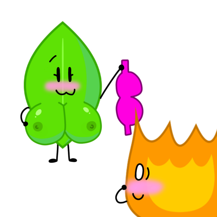 1boy1girl battle_for_dream_island bfdi bookypillow bra breasts firey_(bfdi) leafy_(bfdi) object_shows