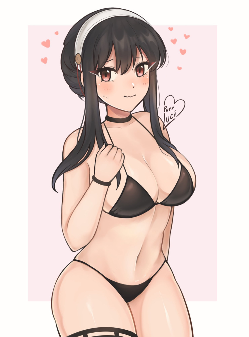 1girl 1girl 1girl alluring big_breasts black_hair female_only milf purrlucii spy_x_family swimsuit yor_briar yor_forger