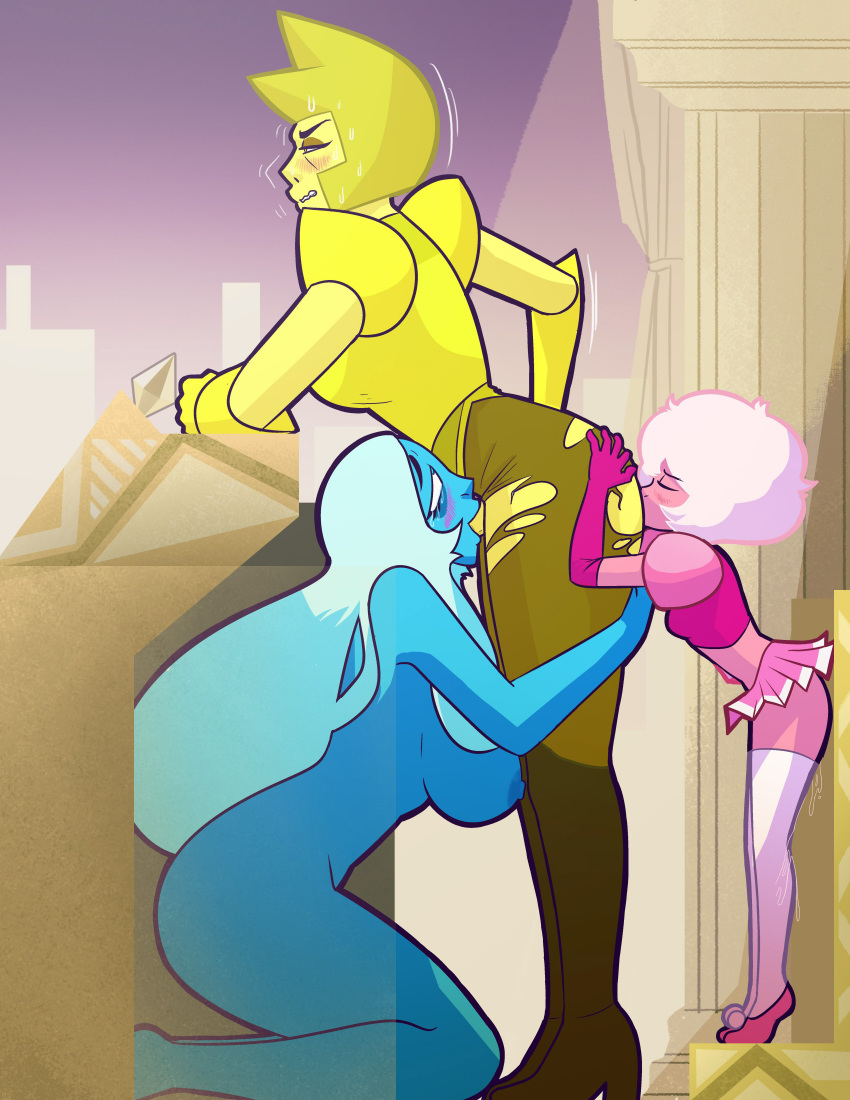 1futa 1girl 2_girls ahe_gao alien anilingus blue_diamond_(steven_universe) blue_plate_special closed_eyes deepthroat diamond_authority dripping_wet edit eyes_half_open eyes_rolling_back fellatio fellatio female_on_futa futanari gem_(species) hands_on_ass hands_on_thighs inkershike oral oral_sex pink_diamond_(steven_universe) pyramid_position rimming size_difference standing_anilingus steven_universe tagme tiptoes torn_clothes under_the_table wet yellow_diamond_(steven_universe)