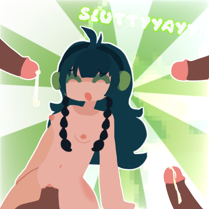 1girl 4boys accurate_art_style ahoge artstyle_imitation black_hair braid breasts bruised_ass closed_eyes cum cum_drip cum_outside dark-skinned_male enjoying_rape green_background green_eyes headphones ibispaintx interracial light-skinned_female lineless_art male/male/male/male/female peenfurmich pussy quartet raped sadi1v sadieyayy sex simple_drawing simple_shading small_breasts tagme vaginal vaginal_penetration vaginal_sex