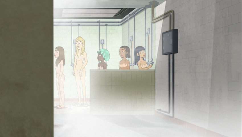 completely_nude_female gigi_(velma) krista_(velma) olive_(velma) shower_cap shower_room tagme velma_(series)