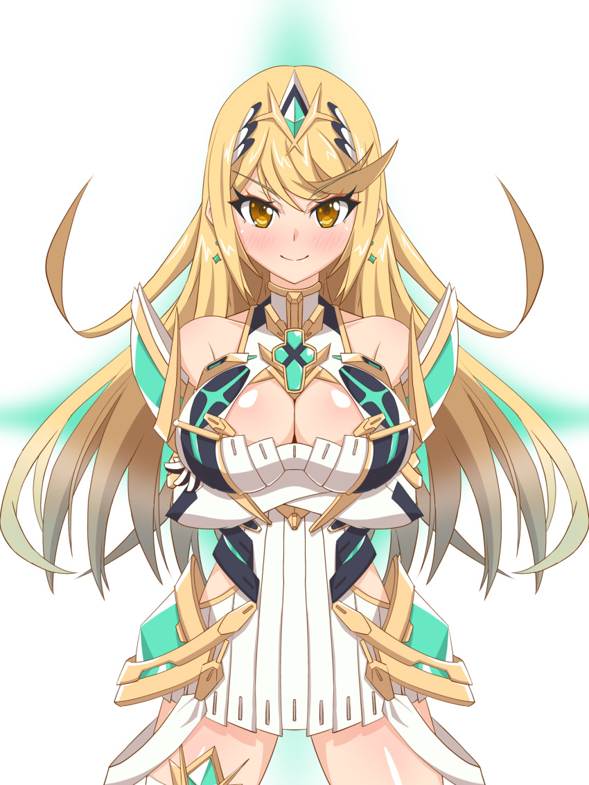 1girl alluring big_breasts cleavage clothed core_crystal hata_(pixiv10403940) mythra nintendo xenoblade_(series) xenoblade_chronicles_2