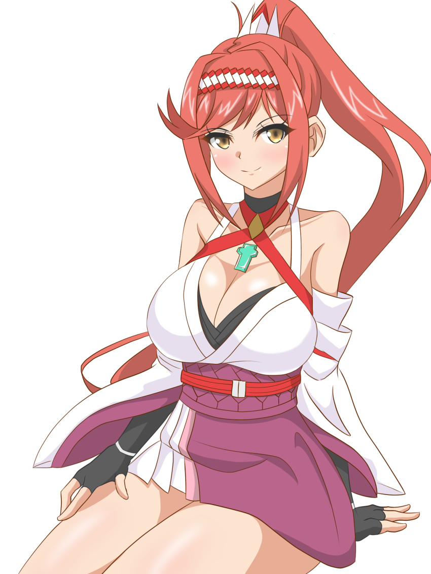 1girl alluring big_breasts cleavage clothed glimmer_(xenoblade) hata_(pixiv10403940) nintendo pin_up red_hair xenoblade_(series) xenoblade_chronicles_3 xenoblade_chronicles_3:_future_redeemed yellow_eyes