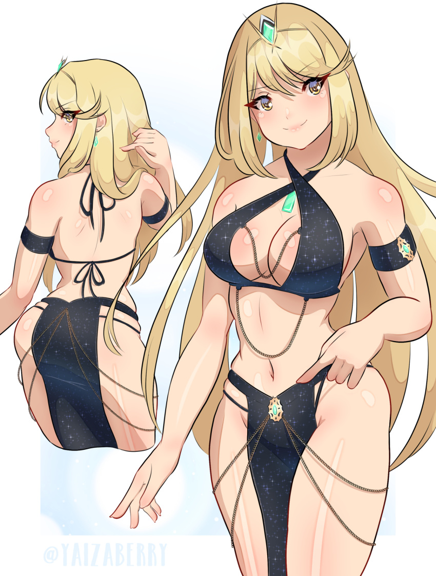 1girl 1girl 1girl alluring ass big_breasts core_crystal female_only lingerie mythra nintendo pelvic_curtain xenoblade_(series) xenoblade_chronicles_2 yaizaberry yomorio_lingerie