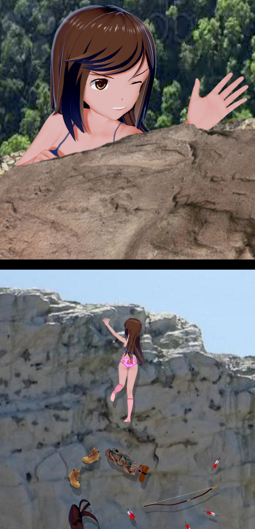 childish_panties climbing exposed_panties lara_croft lost_clothes panties pichuthepantser pink_panties pink_socks print_panties print_underwear tomb_raider underpants underwear