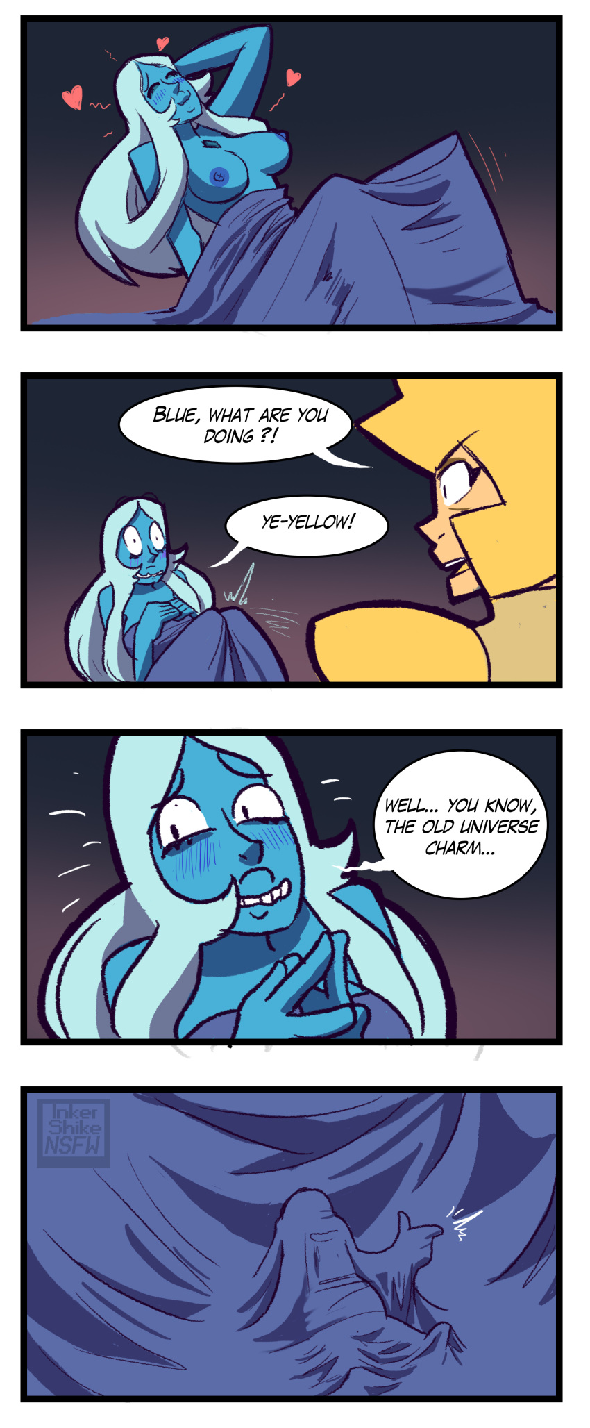 blue_diamond_(steven_universe) comic diamond_authority english_text funny gem_(species) gesture greg_universe implied_sex inkershike looking_pleasured meme silhouette steven_universe under_covers walk-in yellow_diamond_(steven_universe)