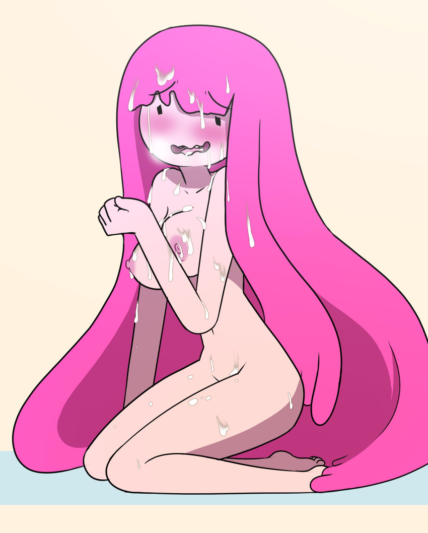 1girl adventure_time areola big_breasts breasts cum cum_on_body female_only hair inkershike long_hair nipples pink_hair princess princess_bubblegum