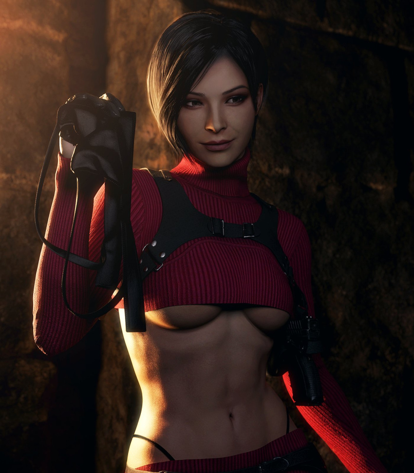 1girl 3d 3d_(artwork) 3d_model abs ada_wong ada_wong_(adriana) alternate_costume asian asian_female athletic_female bare_stomach biohazard biohazard_4 black_g-string black_hair black_thong bob_cut bra_removed breasts capcom clothed clothed_female clothing cut_clothes dark_hair dbd dead_by_daylight edit edited edited_screencap eyebrows eyelashes eyeshadow g-string grin holding_bra holding_object holster in-game leather_harness light-skinned_female lipstick makeup medium_breasts no_bra panties panties_visible panties_visible_through_clothing pistol red_lipstick resident_evil resident_evil_4 resident_evil_4_(remake) resident_evil_4_remake seductive seductive_look seductive_smile shirt_lift shirt_up short_hair smile smiling_at_viewer solo_female solo_focus stomach string_panties sweater_lift sweater_up tactical_nudity taking_clothes_off tease teasing teasing_viewer thong thong_panties tummy turtleneck turtleneck_sweater twitter under_boob undressing word2