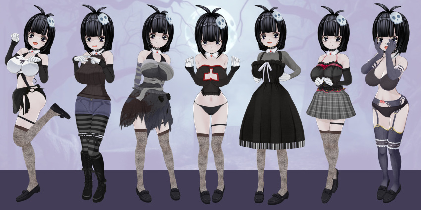 7girls adult_swim big_breasts cat_pose clones creepy_susie cute dress goth goth_girl moe outfit panties skimpy the_oblongs