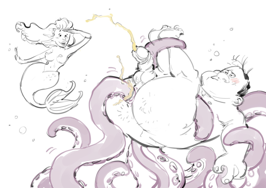 burton_(pizza_tower) chubby_male commission_art cum mermaid no_color nude nude_male pee peeing penis pizza_tower tentacle tentacle_sex thick_penis