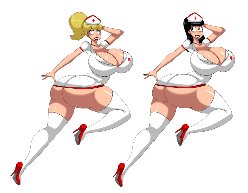 archie_comics ass bavarell bavarell_(artist) betty_cooper big_ass big_breasts breasts cleavage dat_ass female hotdreamer11 hotdreamer11_(artist) looking_at_viewer looking_back nurse nurse_cap nurse_uniform veronica_lodge