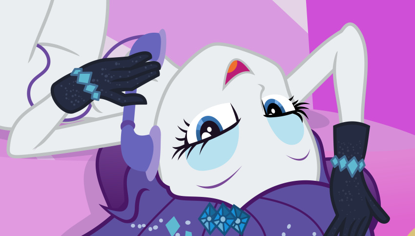 1girl blue_eyes diamonds equestria_girls eyeshadow female female_only friendship_is_magic gloves half-closed_eyes long_hair looking_at_viewer lying my_little_pony nude open_mouth purple_hair rarity rarity_(mlp) simple_background smile solo strategically_covered telephone