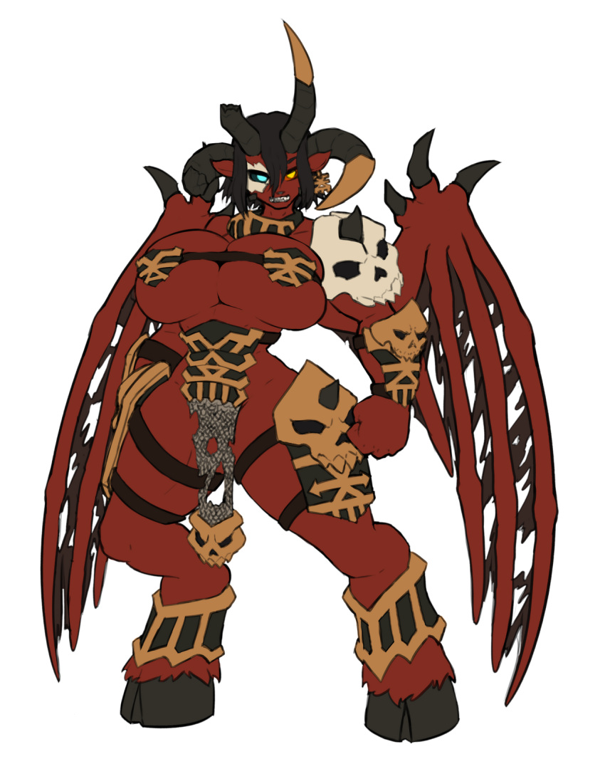 animal_legs big_breasts daemon daemon_girl demon_girl demon_wings gender_bender genderswap horns huge_breasts khorne_(cult) pelvic_curtain red_skin skarbrand warhammer_(franchise) warhammer_40k warhammer_fantasy warhammer_online:_age_of_reckoning wings xelswordart