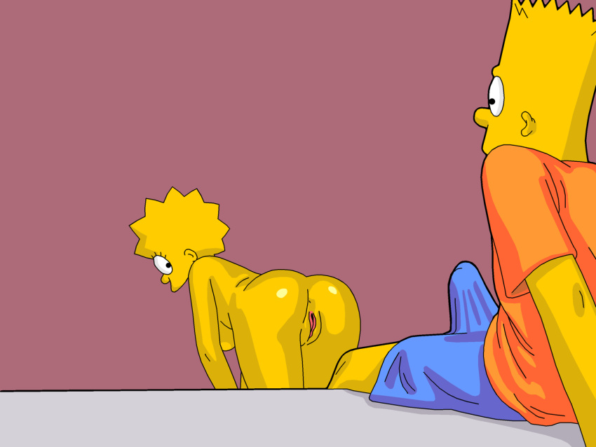 bart_simpson bent_over brother_and_sister erection_under_clothes evilweazel_(artist) lisa_simpson pussy the_simpsons