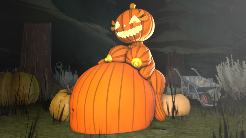 1girl big_belly big_breasts five_nights_at_freddy's jack_o_pumpkin_(fnaf) nude pumpkin pumpkin_girl pumpkin_head