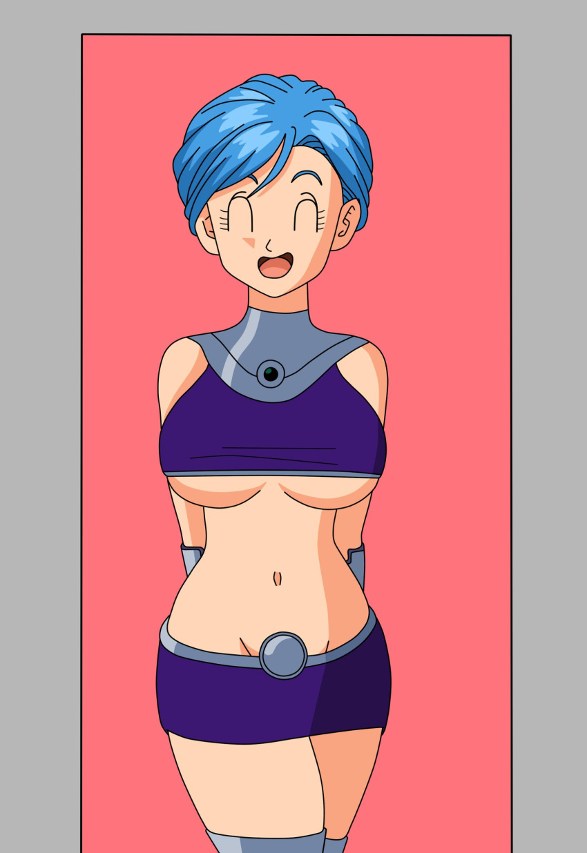 1girl big_breasts bitch blue_hair breasts bulma closed_eyes cosplay dragon_ball dragon_ball_super hooker miniskirt nude open_mouth pervert pervert_female prostitute prostitution setthh98 sex_invitation sexually_suggestive short_hair skirt starfire starfire_(cosplay)