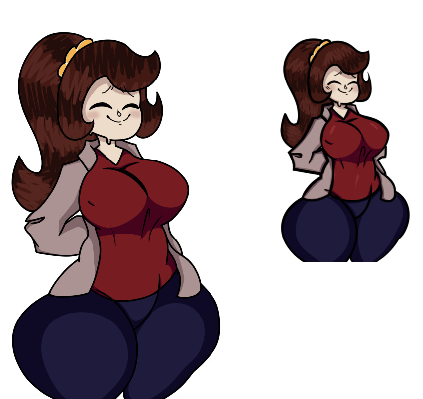 1girl bianca_(erick's_mom) big_breasts breasts brown_hair erickverse female_only jp20414(artist) only_female red_skirt reference_image remake thick thick_thighs