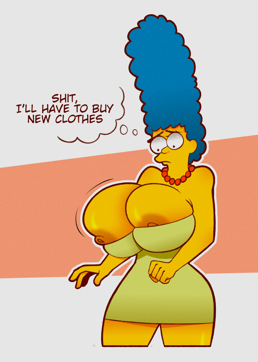 erect_nipples green_dress huge_breasts marge_simpson the_simpsons thighs