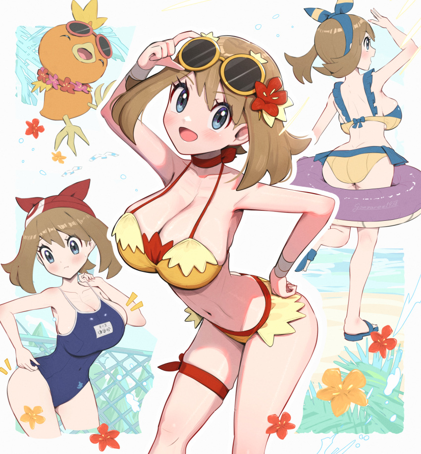 1girl absurd_res alluring alternate_costume big_breasts bikini creatures_(company) game_freak gen_3_pokemon gonzarez high_res may may_(pokemon) nintendo one-piece_swimsuit pokemon pokemon_(creature) pokemon_oras pokemon_rse school_swimsuit swimsuit torchic