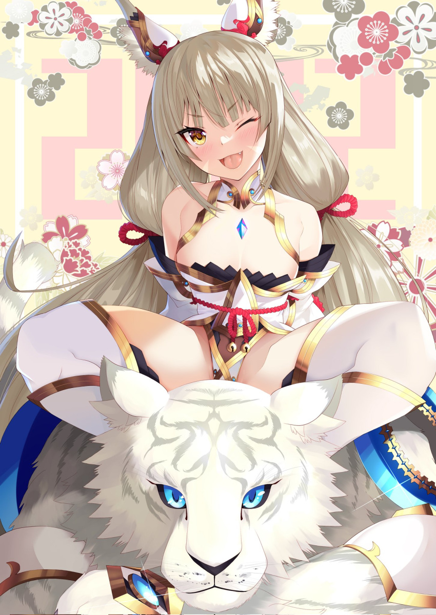 1girl alluring animal_ears blunt_bangs breasts cat_ears chest_jewel cleavage daive detached_sleeves dromarch facial_mark high_res highleg highleg_leotard leotard long_hair low_twintails nia nia_(blade)_(xenoblade) nintendo silver_hair small_breasts stockings twin_tails very_long_hair xenoblade_(series) xenoblade_chronicles_2 yellow_eyes