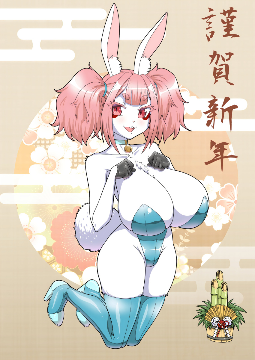 1girl alternate_version_available big_ass big_breasts bunny bunnysuit chinese_new_year cute fugubarakun original original_character pink_hair platform_shoes posing rabbit white_skin year_of_the_rabbit