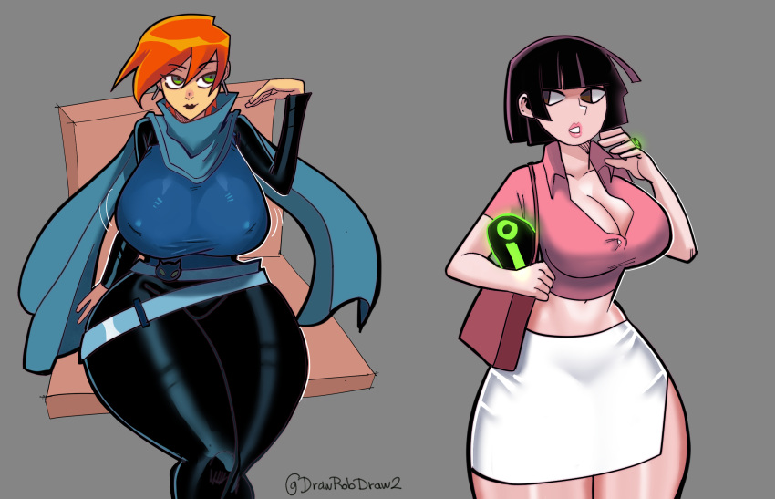 2_girls adult_and_teenager age_difference aged_up ben_10 cartoon_network clothed curvy curvy_female curvy_figure drawrobdraw2 duo front_view future_gwen_tennyson green_eyes gwen_tennyson julie_yamamoto milf red_hair ship_(ben_10) short_hair sitting skirt teen teenage_girl thick_ass thick_thighs thighs young_adult