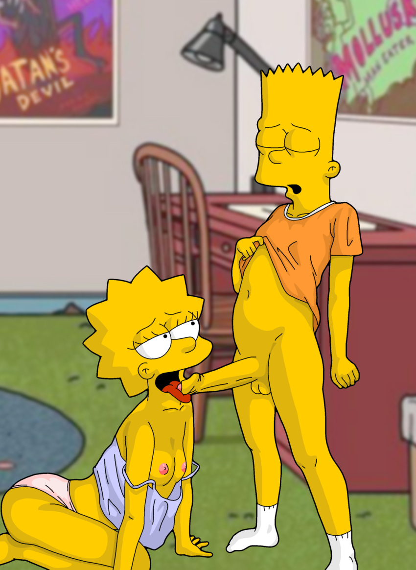 bart_simpson breasts brother_and_sister erect_penis evilweazel_(artist) huge_penis incest lisa_simpson panties penis_in_mouth the_simpsons